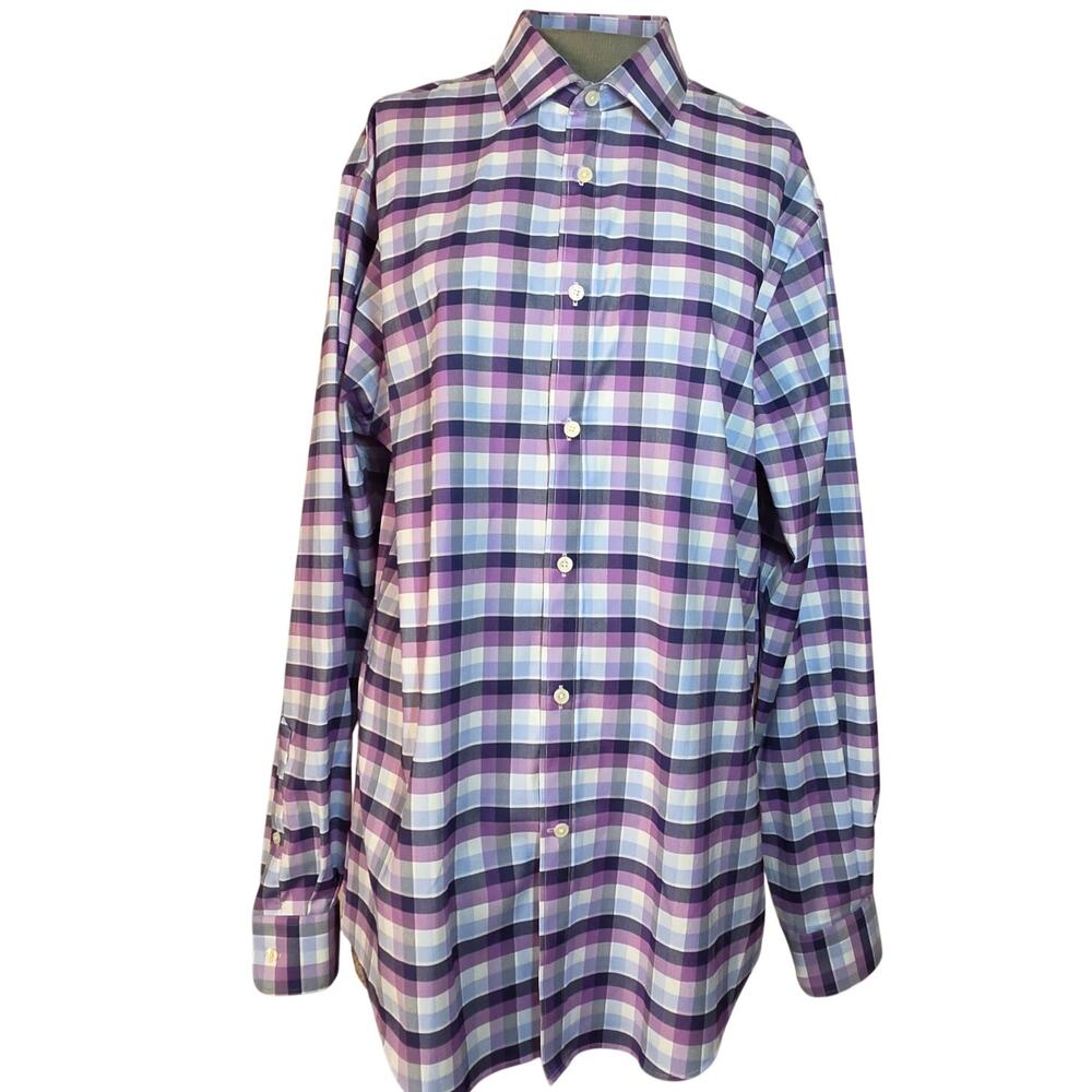 Tommy Hilfiger Purple and Blue Plaid Dress Shirt Size Large